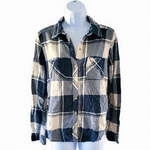 Cotton Abercrombie & Fitch Cabincore Grunge Buffalo Plaid Flannel Button Navy L